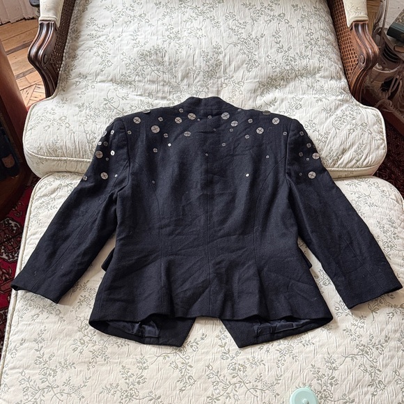 VIVIENNE VIVIENNE TAM Black Funky Wool Blazer Metallic Sequins Nehru Collar Sz 8 - Picture 5 of 8